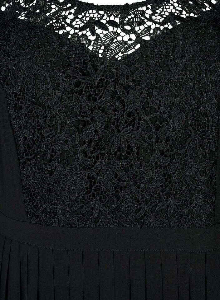Short sleeve dress with lace top, Black, Packshot image number 2
