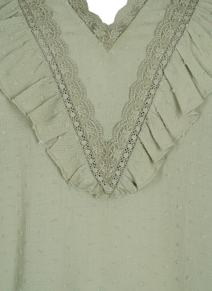 Bluzka z krótkimi rekawami i struktura w kropki, Seagrass , Packshot image number 2