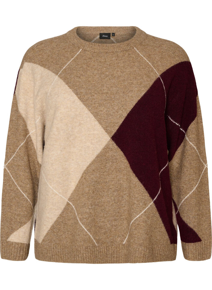 Sweter z rombowym wzorem, Brązowy, Packshot image number 0