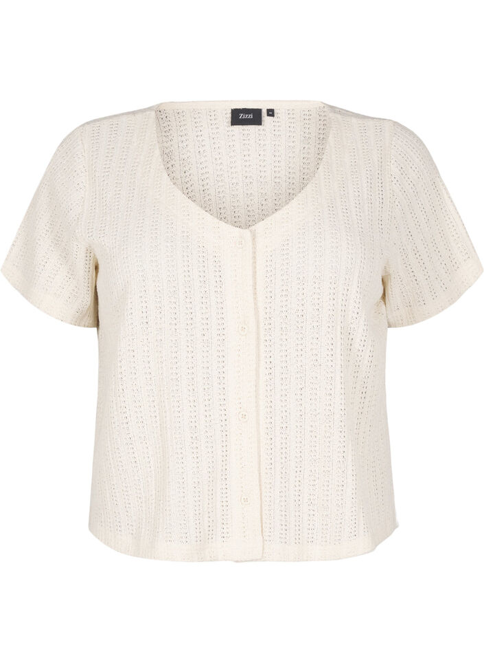 Jersey cardigan with short sleeves, Vanilla, Packshot image number 0