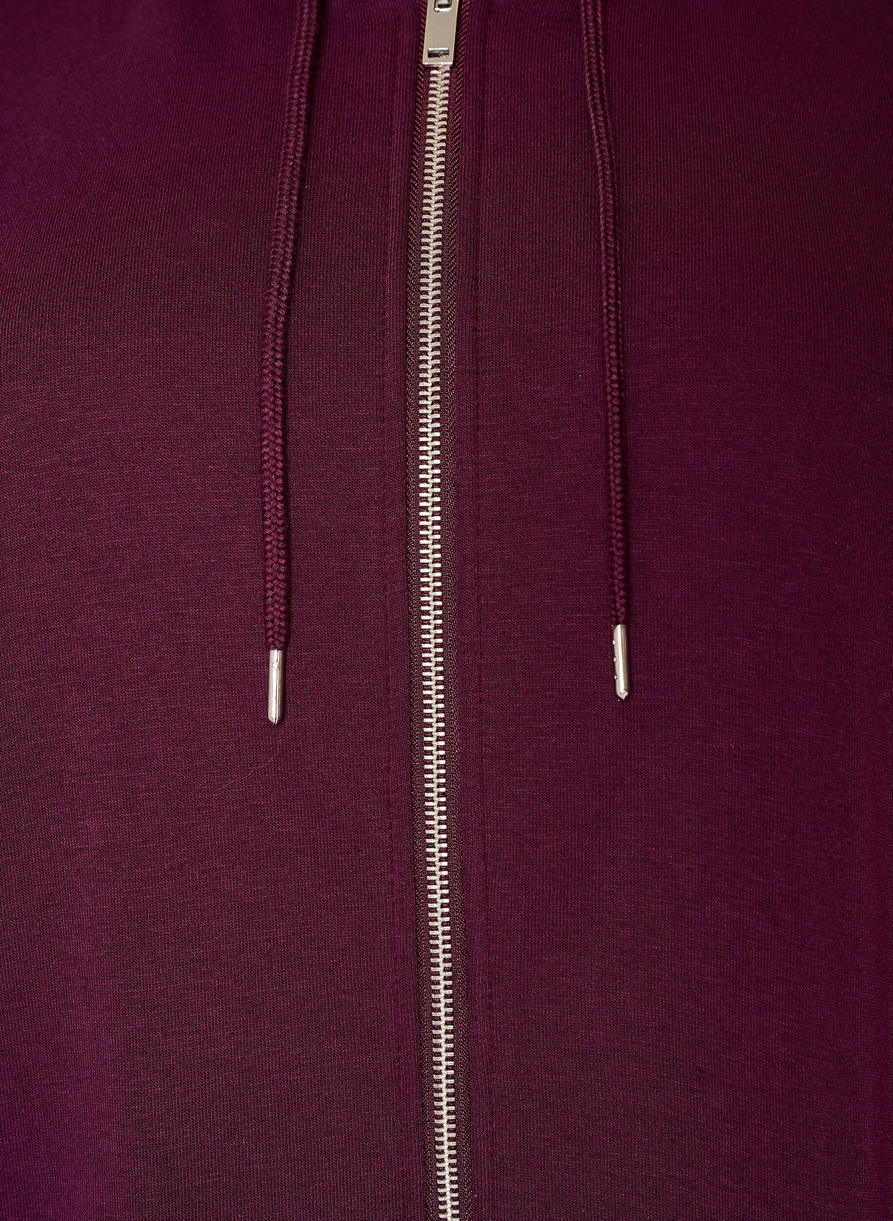 ZizziDluga bluza z kapturem, zamkiem blyskawicznym i kieszeniami, Fioletowy, Packshot image number 2