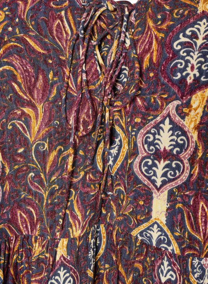 Bluzka z nadrukiem w stylu paisley i koronkowym detalem, Fioletowy, Packshot image number 2