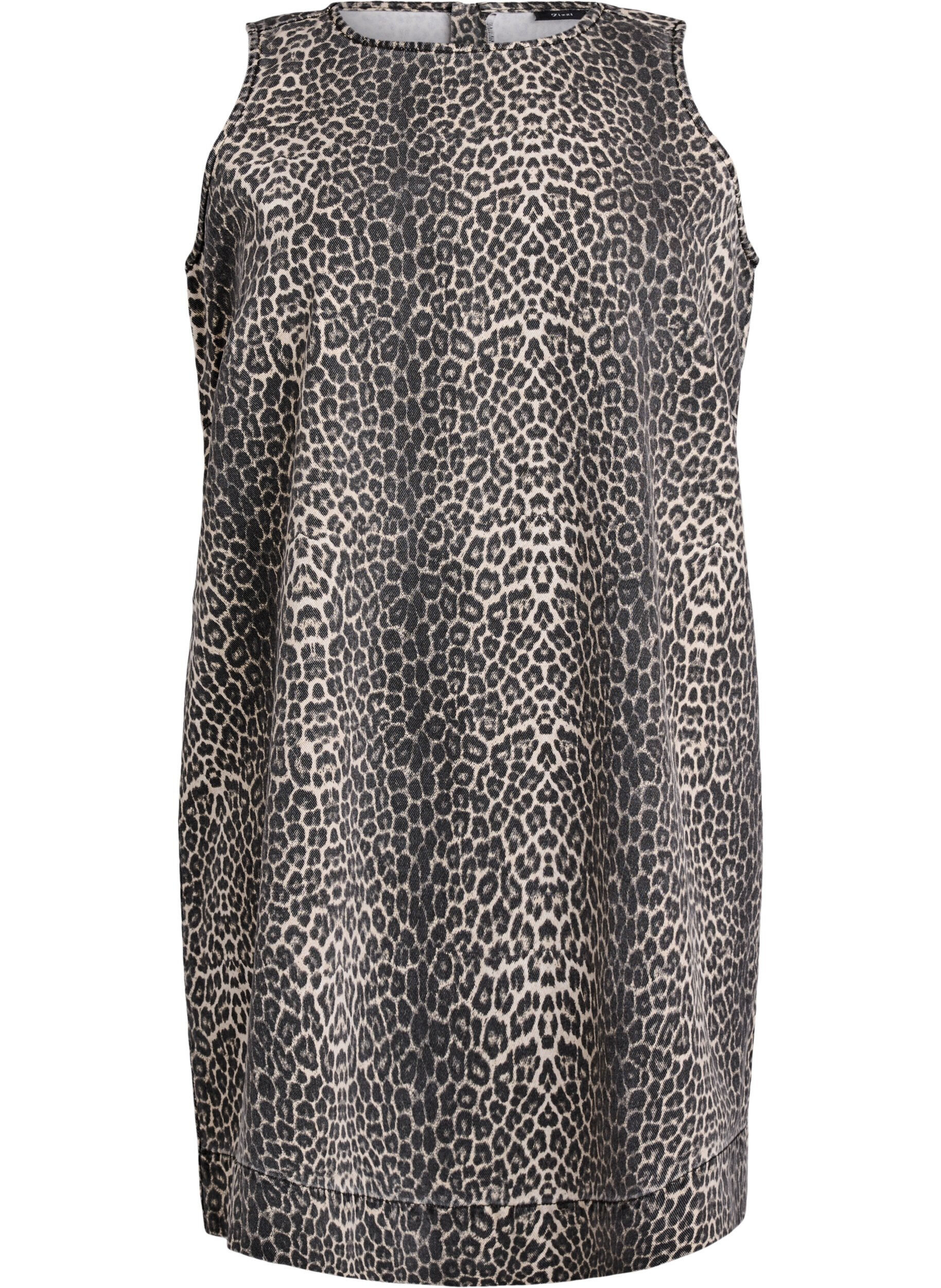 Zizzi Kr&oacute;tka dzinsowa sukienka bez rekaw&oacute;w w panterke, Brązowy, Packshot image number 0