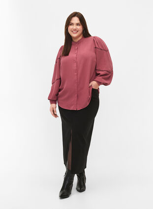 Bluzka koszulowa z szydelkowymi detalami, Dry Rose, Model image number 3