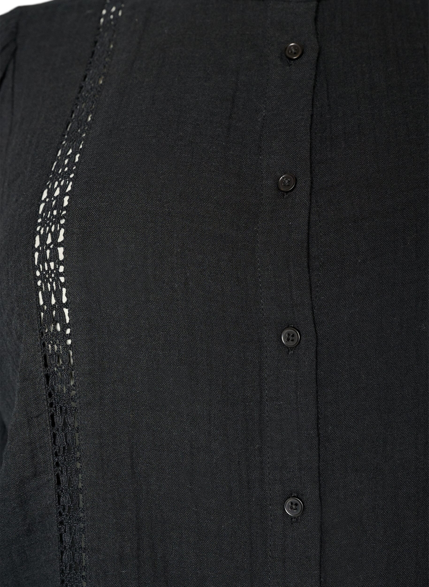 ZizziBluzka z bawelnianej muslinu z kr&oacute;tkim rekawem i haftem szydelkowym, Czarne, Packshot image number 2