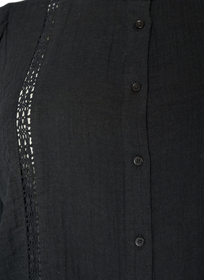 Bluzka z bawelnianej muslinu z kr&oacute;tkim rekawem i haftem szydelkowym, Czarne, Packshot image number 2