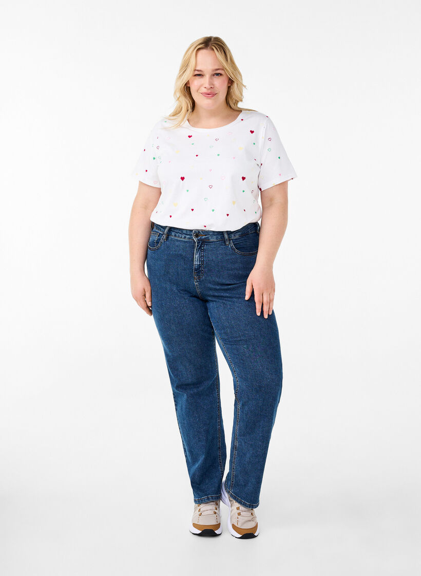 Koszulka z bawelny organicznej w serca, White Heart Emb., Model image number 2