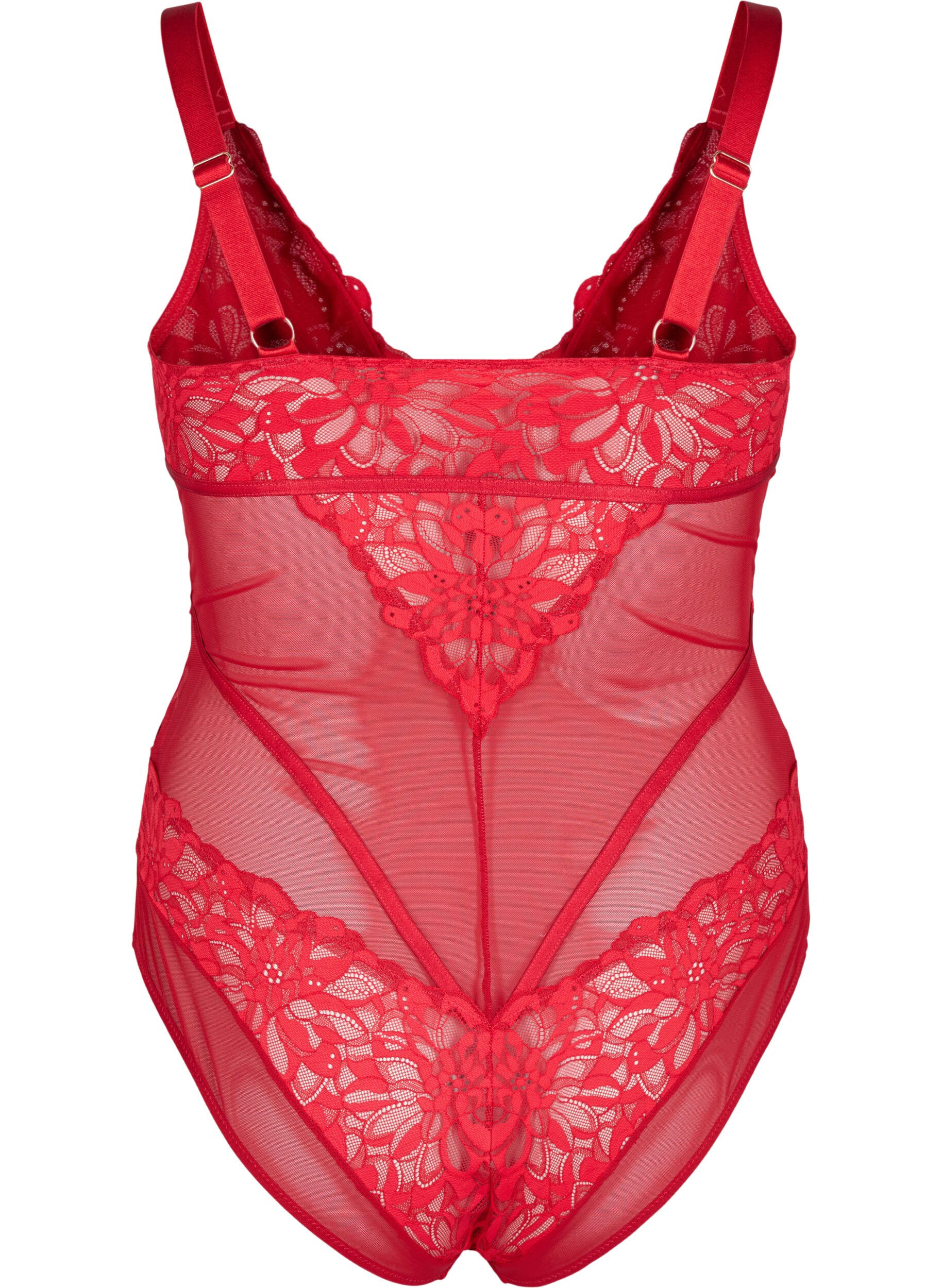 Zizzi Koronkowe bodystocking z siateczka, Rhythmic Red, Packshot image number 1