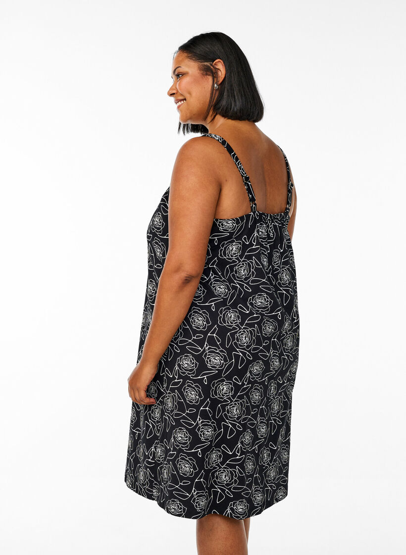 Sukienka midi na ramiaczkach z organicznej bawelny, Czarne, Model image number 2