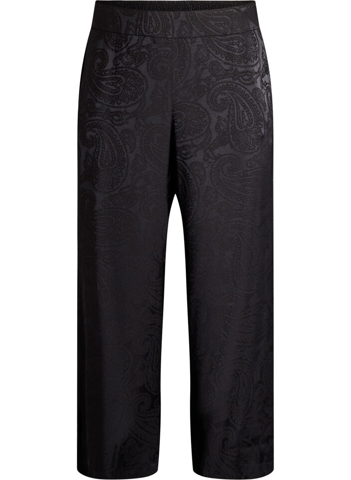 Luzne spodnie z wzorem paisley i wysokim stanem, Czarne, Packshot image number 0