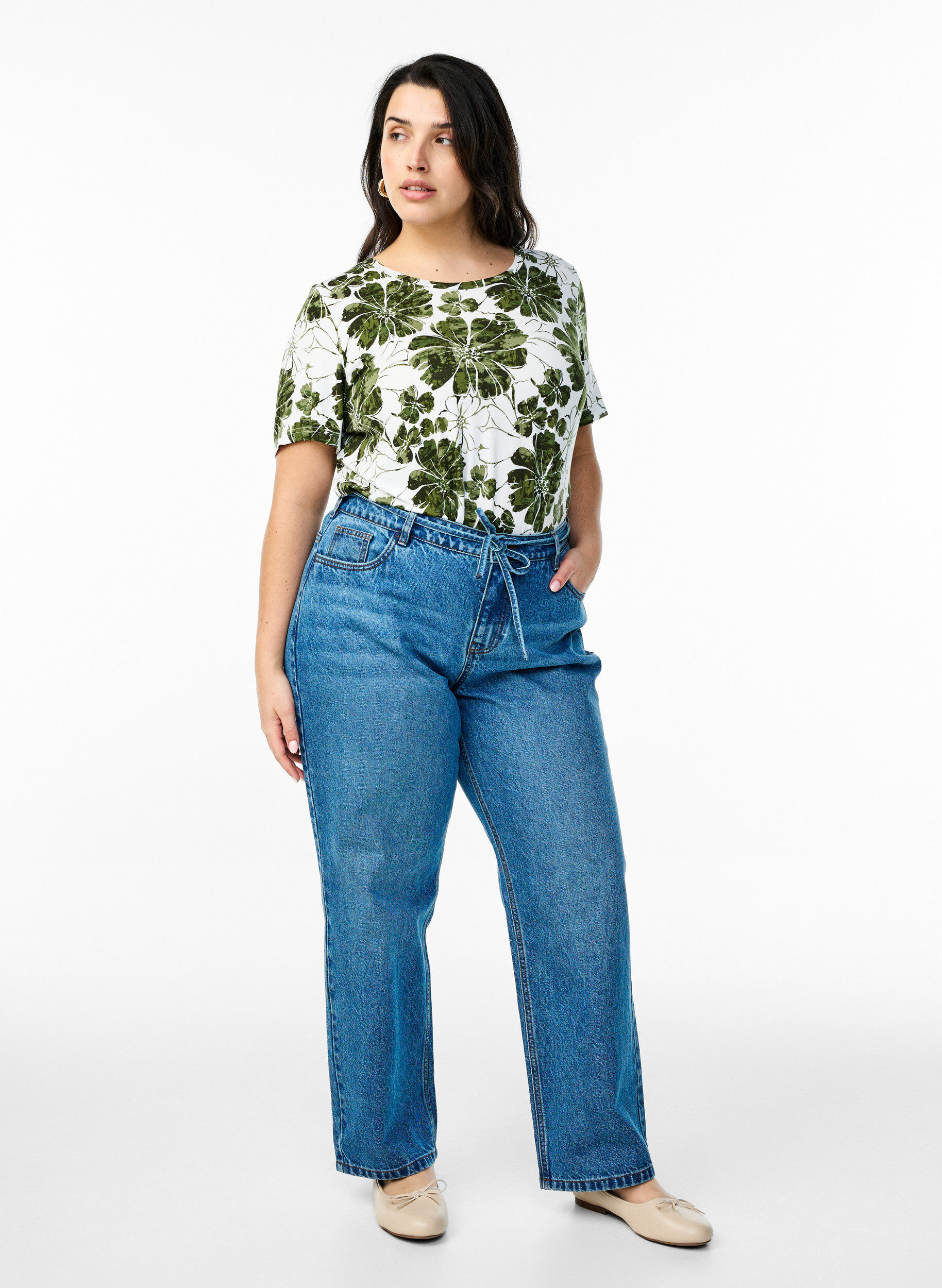 Zizzi Koszulka z nadrukiem w kwiaty, Zielony, Model image number 1