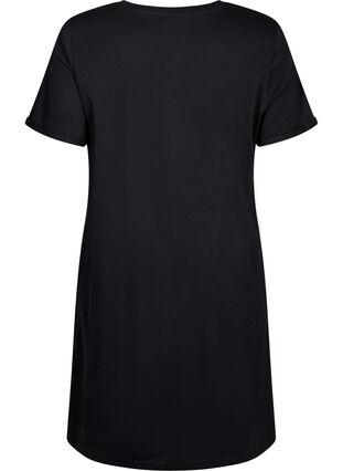 Koszula nocna z bawelny organicznej (GOTS) z krótkimi rekawami, Black W. Don't, Packshot image number 1