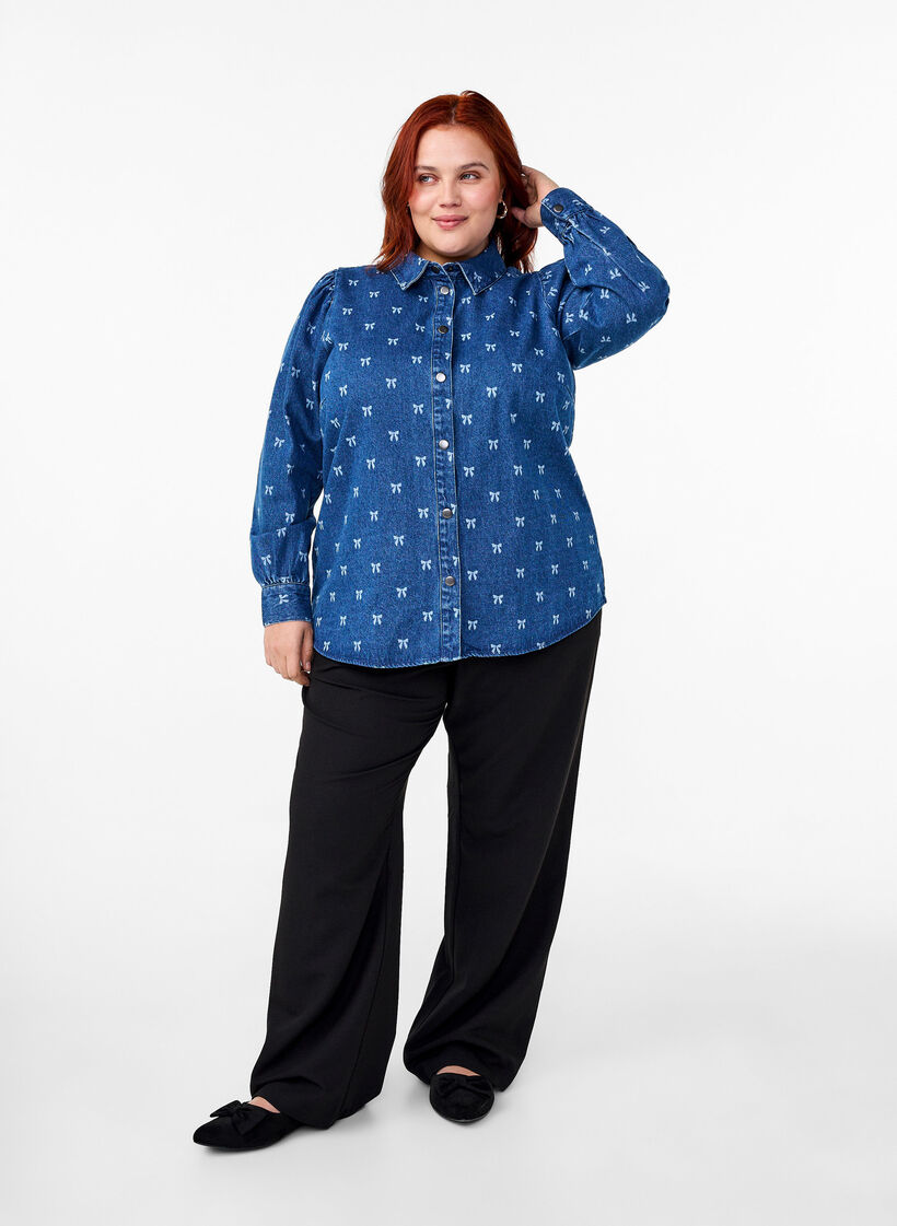 Dzinsowa koszula z kokarda, Denim Blue W. Wh.Bow, Model image number 2