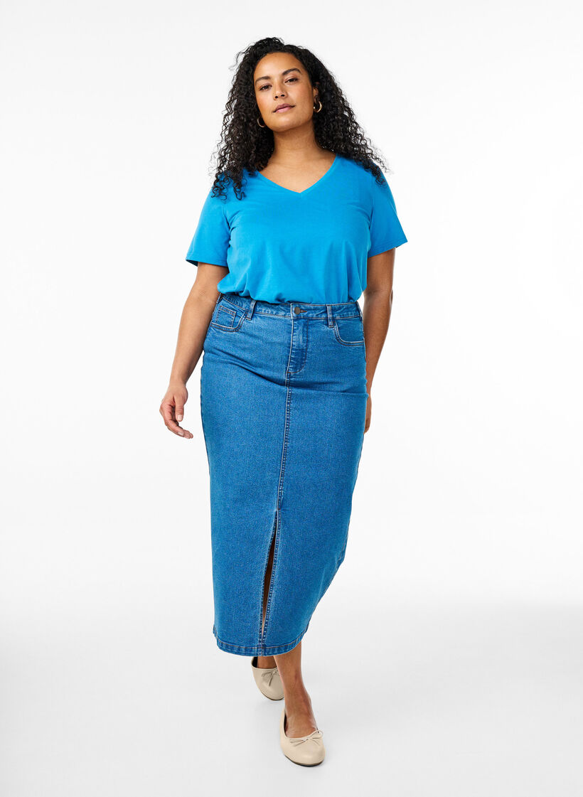 T-shirt z dekoltem w serek, Niebieskie, Model image number 1