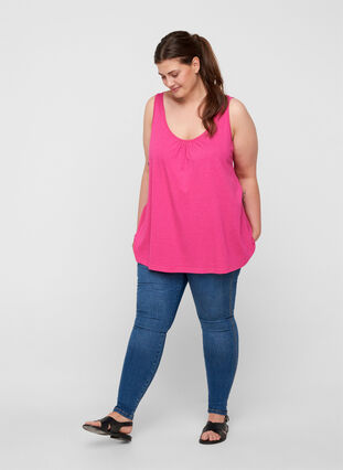 Top with a round neck and A-line, Fuchsia Purple, Model image number 2
