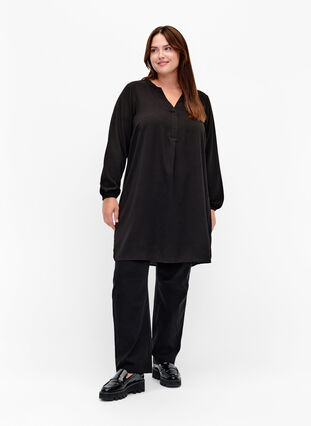 Sukienka z dlugim rekawem i dekoltem w szpic, Black, Model image number 2