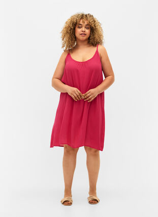 Jednokolorowa sukienka z wiskozy na ramiaczkach, Bright Rose, Model image number 2