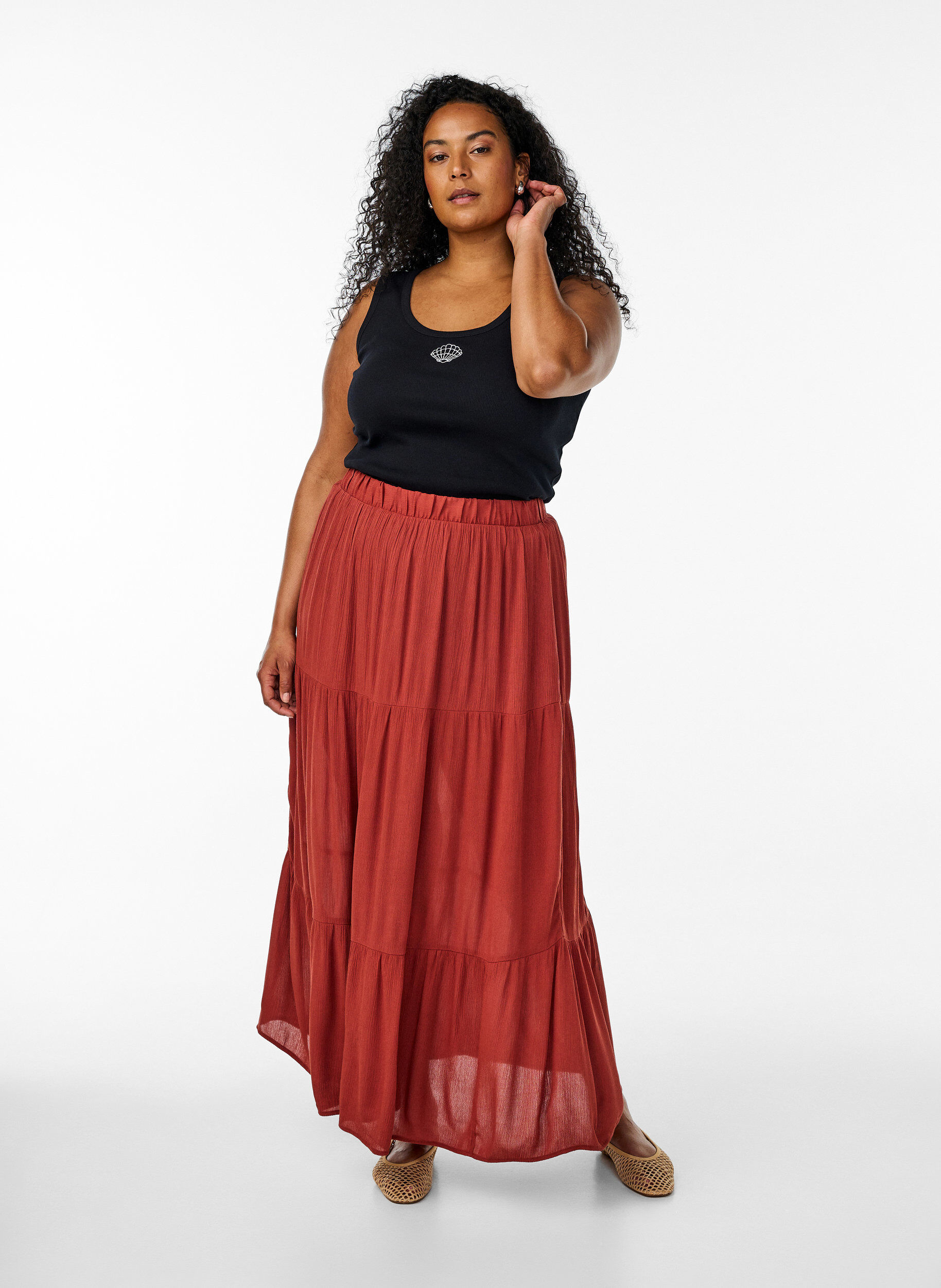 Zizzi Dopasowany top z motywem, Czarne, Model image number 1