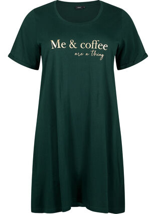 Koszula nocna z bawelny organicznej (GOTS) z krótkimi rekawami, Scarab W. Coffee, Packshot image number 0