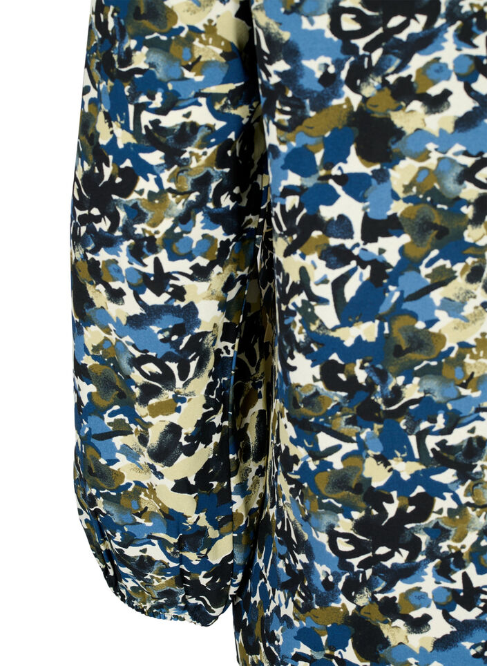 Bluzka z bufiastymi rekawami, Blue Green AOP, Packshot image number 3