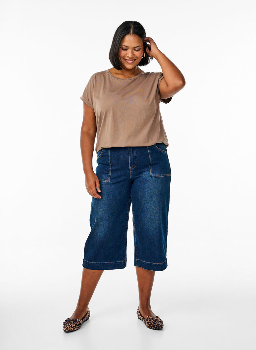 T-shirt z krótkim rekawem z mieszanki bawelny, Brązowy, Model image number 1