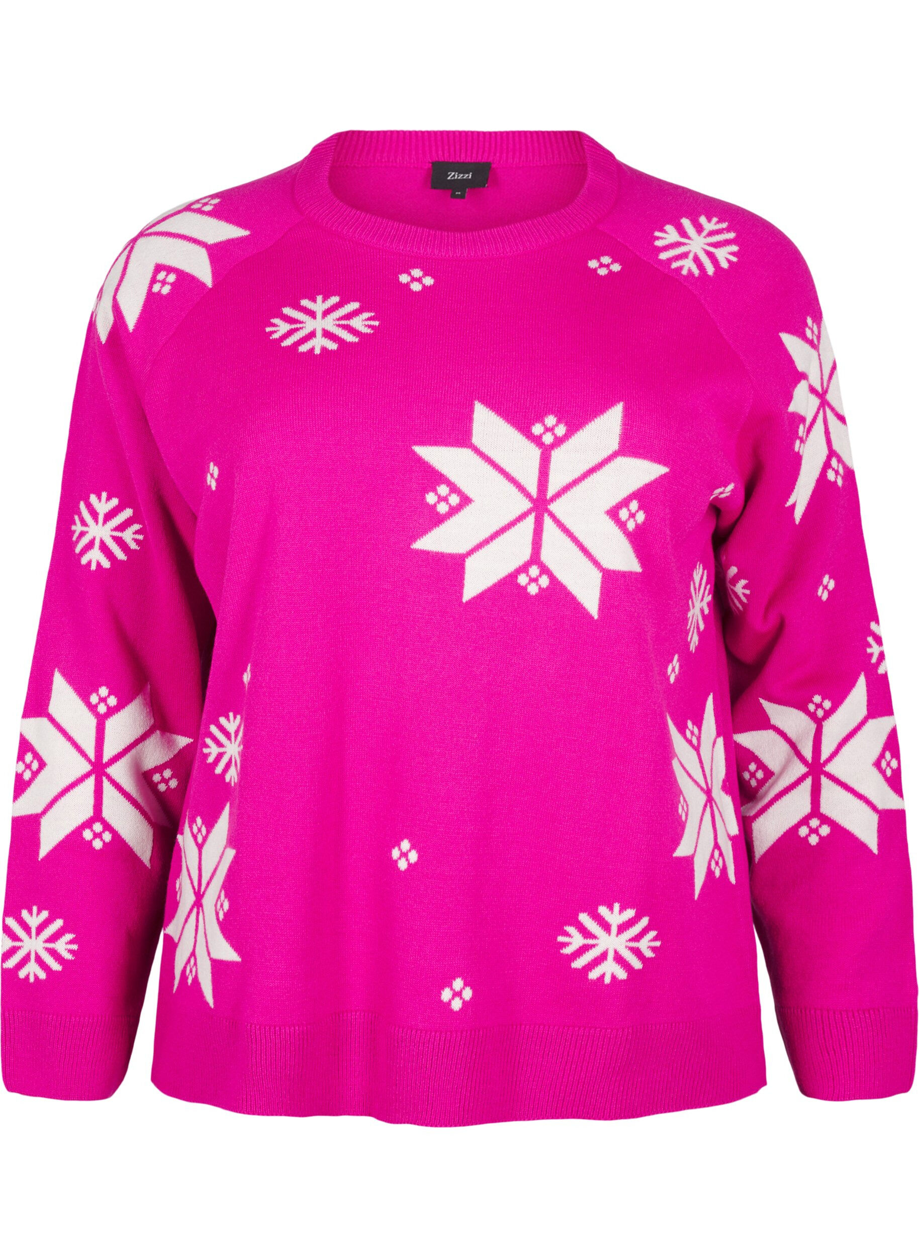 Zizzi Dzianinowy sweter w platki sniegu, R&oacute;żowy, Packshot image number 0