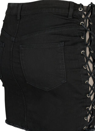 Krótka dzinsowa spódniczka ze sznurowaniem, Black, Packshot image number 3