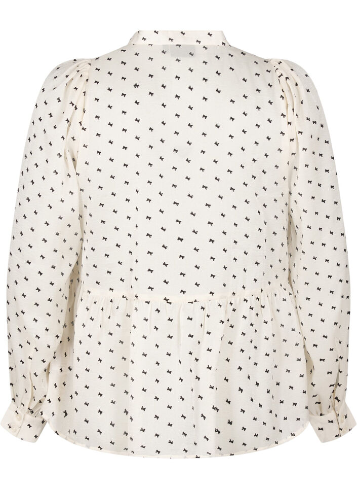 Bluzka z baskinka i kokardkami, Ecru w Bow, Packshot image number 1