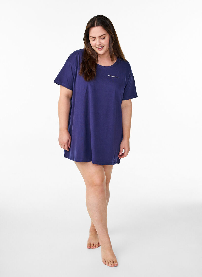 Dlugi t-shirt do spania z bawelny organicznej z nadrukiem, Niebieskie, Model image number 1