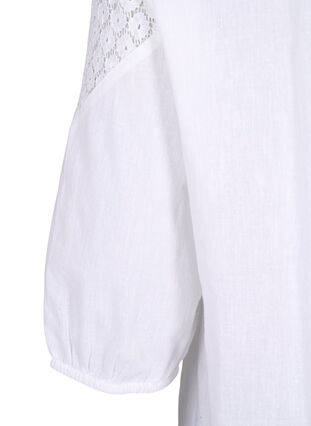 Bluzka z mieszanki bawelny z lnem i szydelkowymi detalami, Bright White, Packshot image number 3