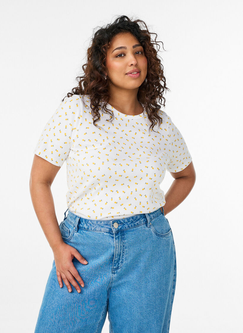 Koszulka bawelniana z nadrukiem na calej powierzchni, Biały, Model image number 0