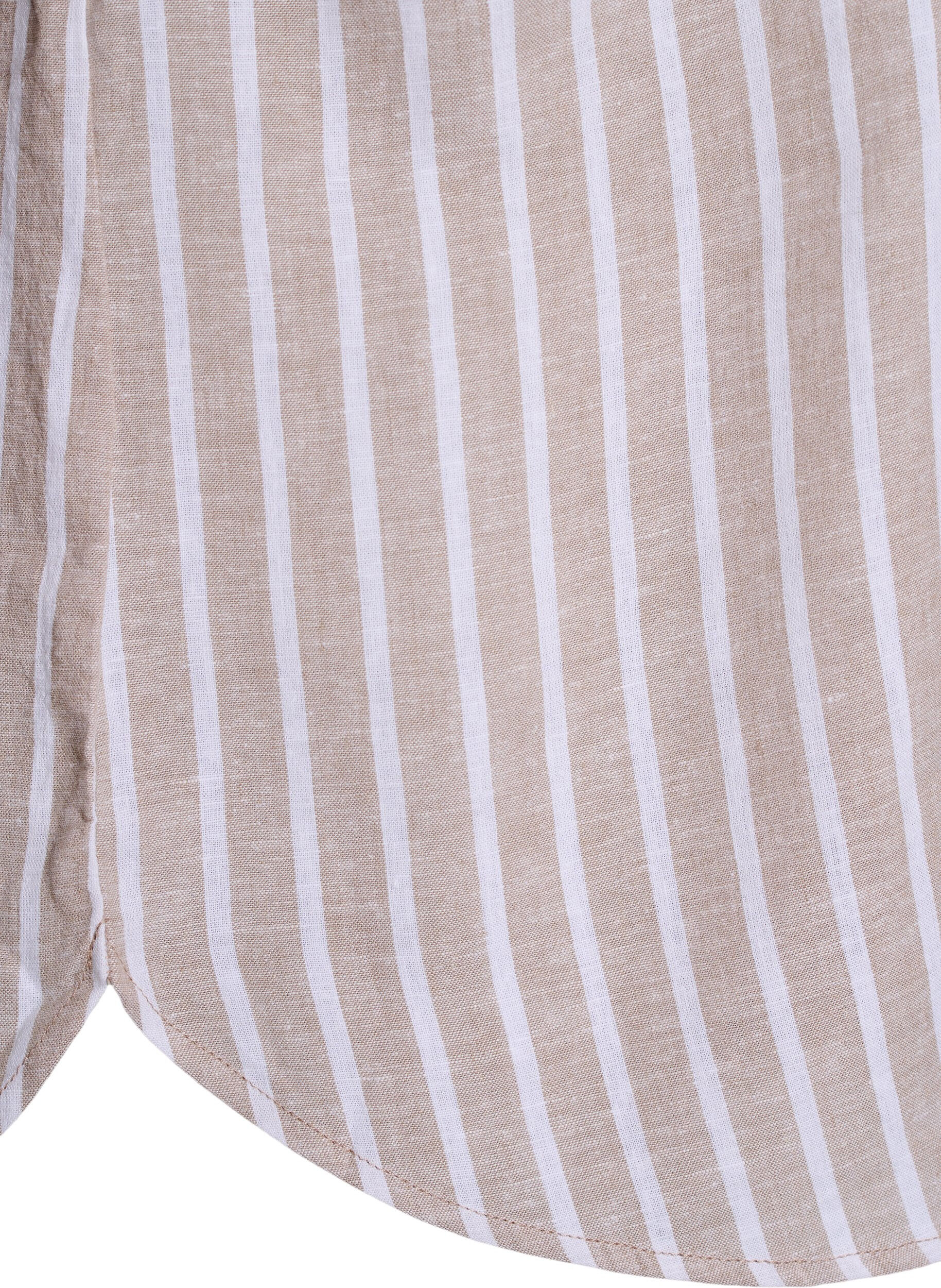 Zizzi Koszula z lnu i wiskozy z rekawami 3/4, Beżowy, Packshot image number 3