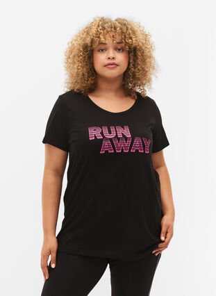 Sportowa koszulka z nadrukiem, Black w. Run Away, Model image number 0
