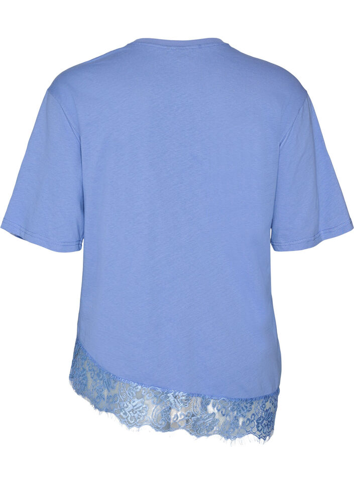 T-shirt z asymetrycznym koronkowym wykonczeniem, Fioletowy, Packshot image number 1