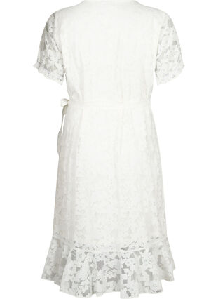 Kopertowa sukienka z koronka i krótkimi rekawami, Bright White, Packshot image number 1