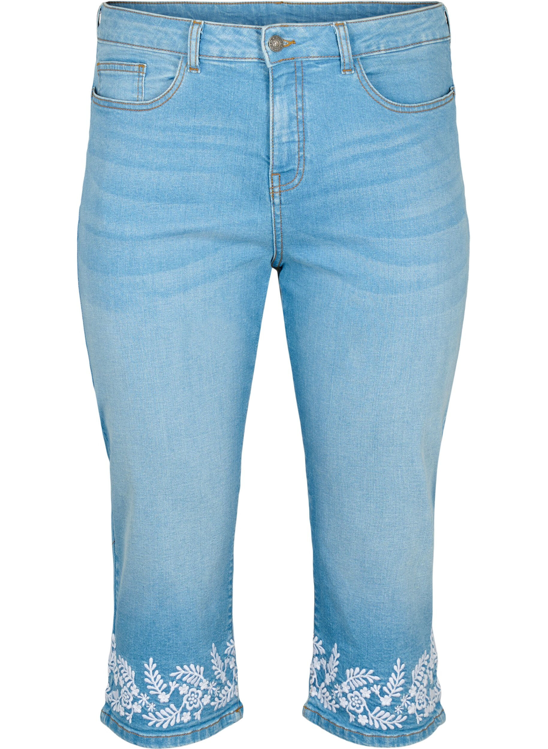 Zizzi Amy knickers z wysokim stanem i haftem, Light blue denim, Packshot image number 0