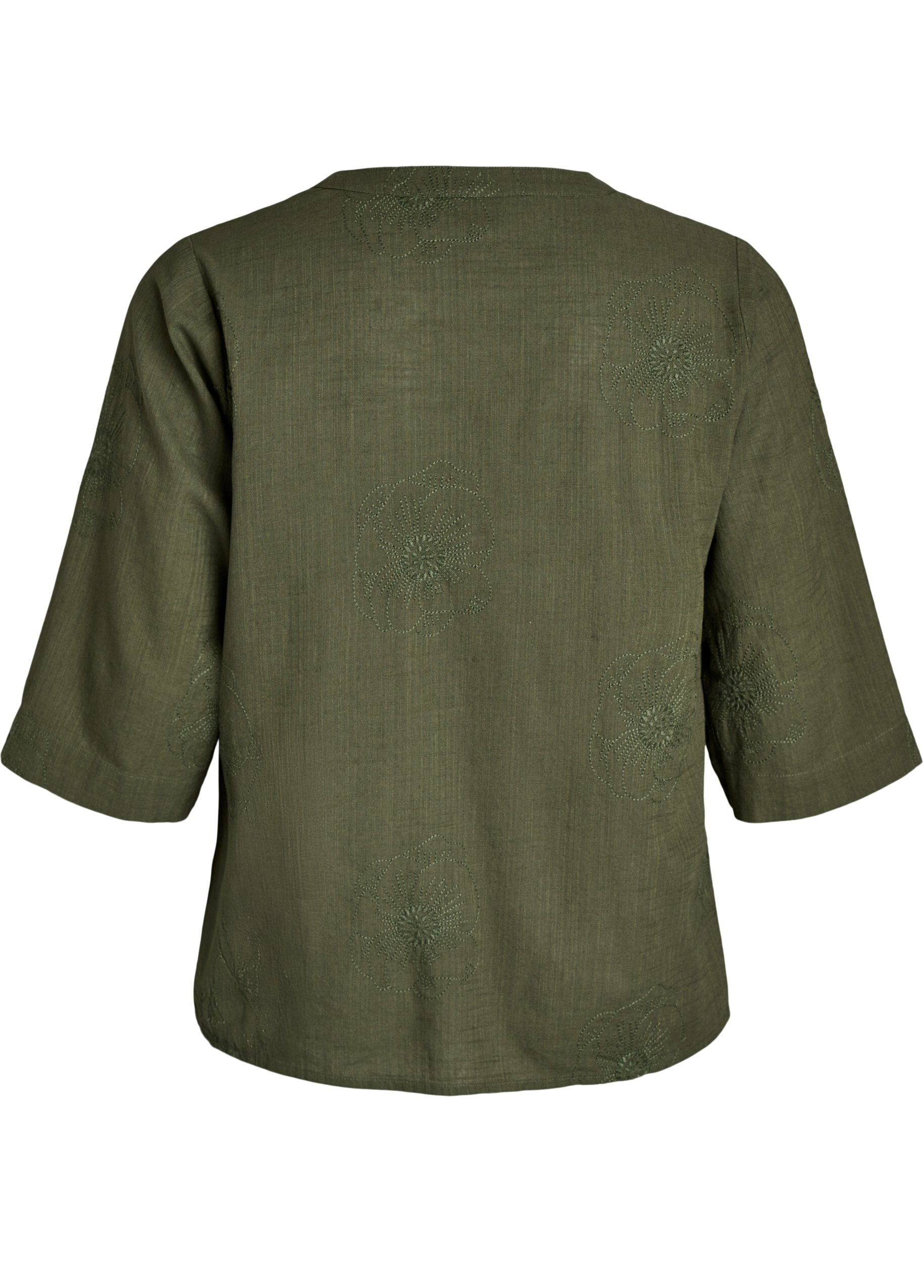 Zizzi Bluzka bawelniana z haftami i rekawami 3/4, Zielony, Packshot image number 1