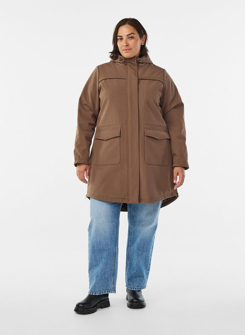 Hydrofobowa kurtka softshell z pikowana podszewka, Brązowy, Model image number 1