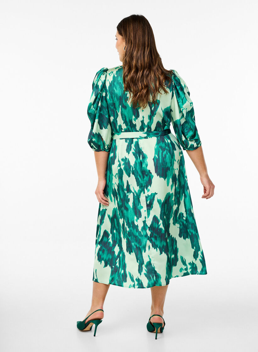 Sukienka imprezowa z kr&oacute;tkim rekawem i wiazanym paskiem, Zielony, Model image number 1