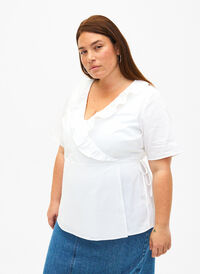 Bluzka z krótkim rekawem i falbanka, Bright White, Model