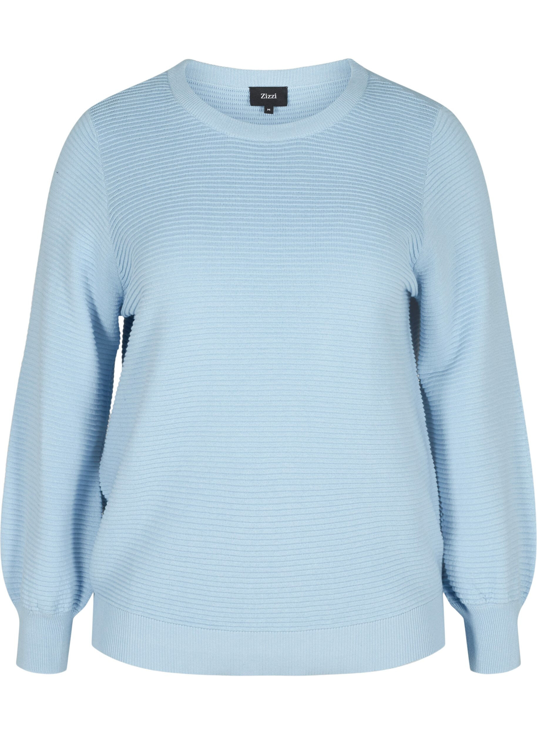 Zizzi Long-sleeved knitted blouse in organic cotton, Chambray Blue, Packshot image number 0