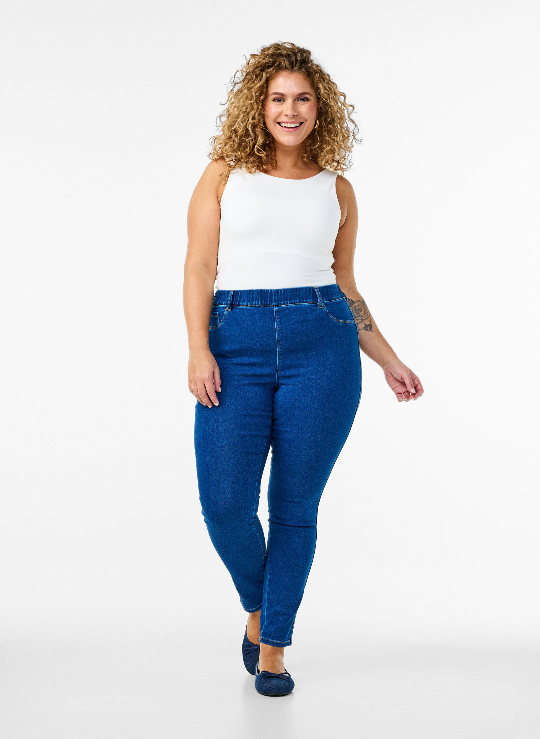Jegginsy z wysokim stanem, Niebieskie, Model