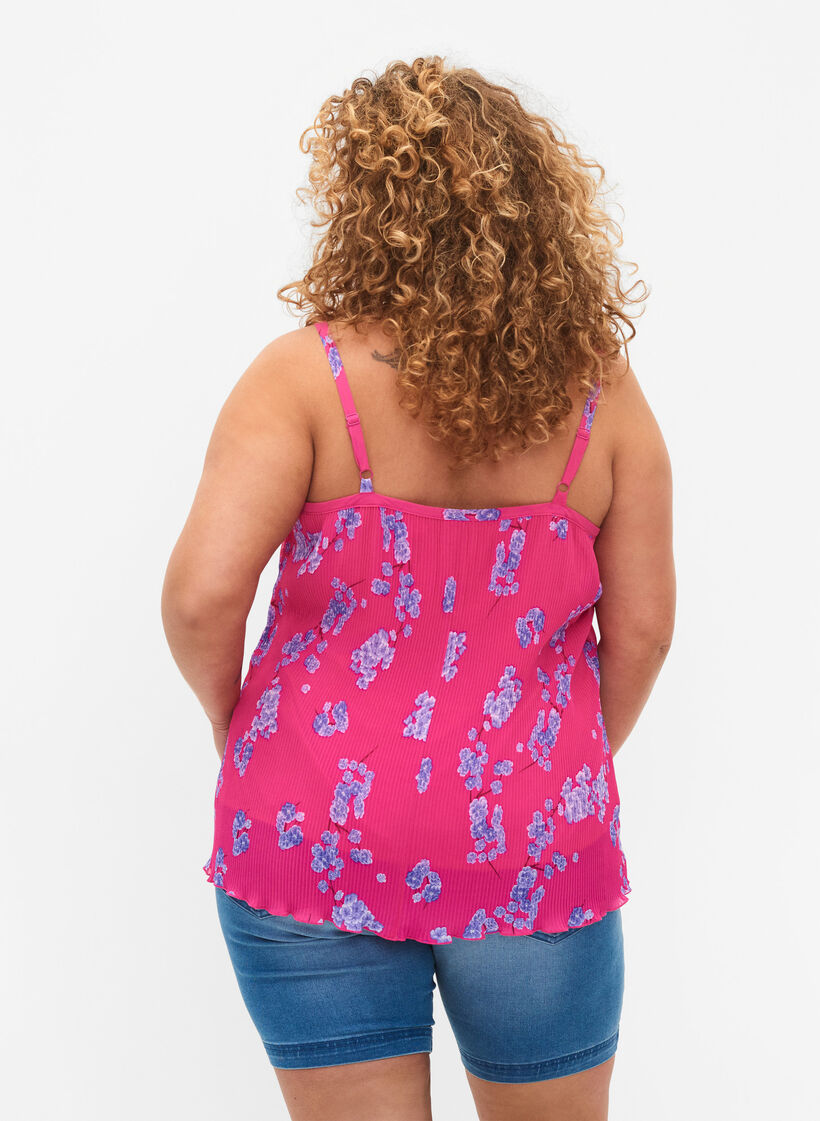 Plisowany top bez rekawów, Beetroot Purple AOP, Model image number 1