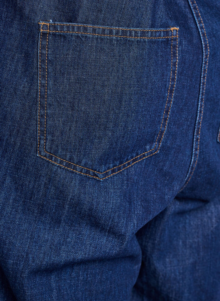 Kombinezon z denimu z kr&oacute;tkim rekawem i pasem do wiazania, Niebieskie, Packshot image number 4