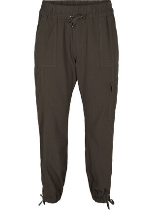 Luzne, bawelniane spodnie bojówki, Khaki Green, Packshot image number 0