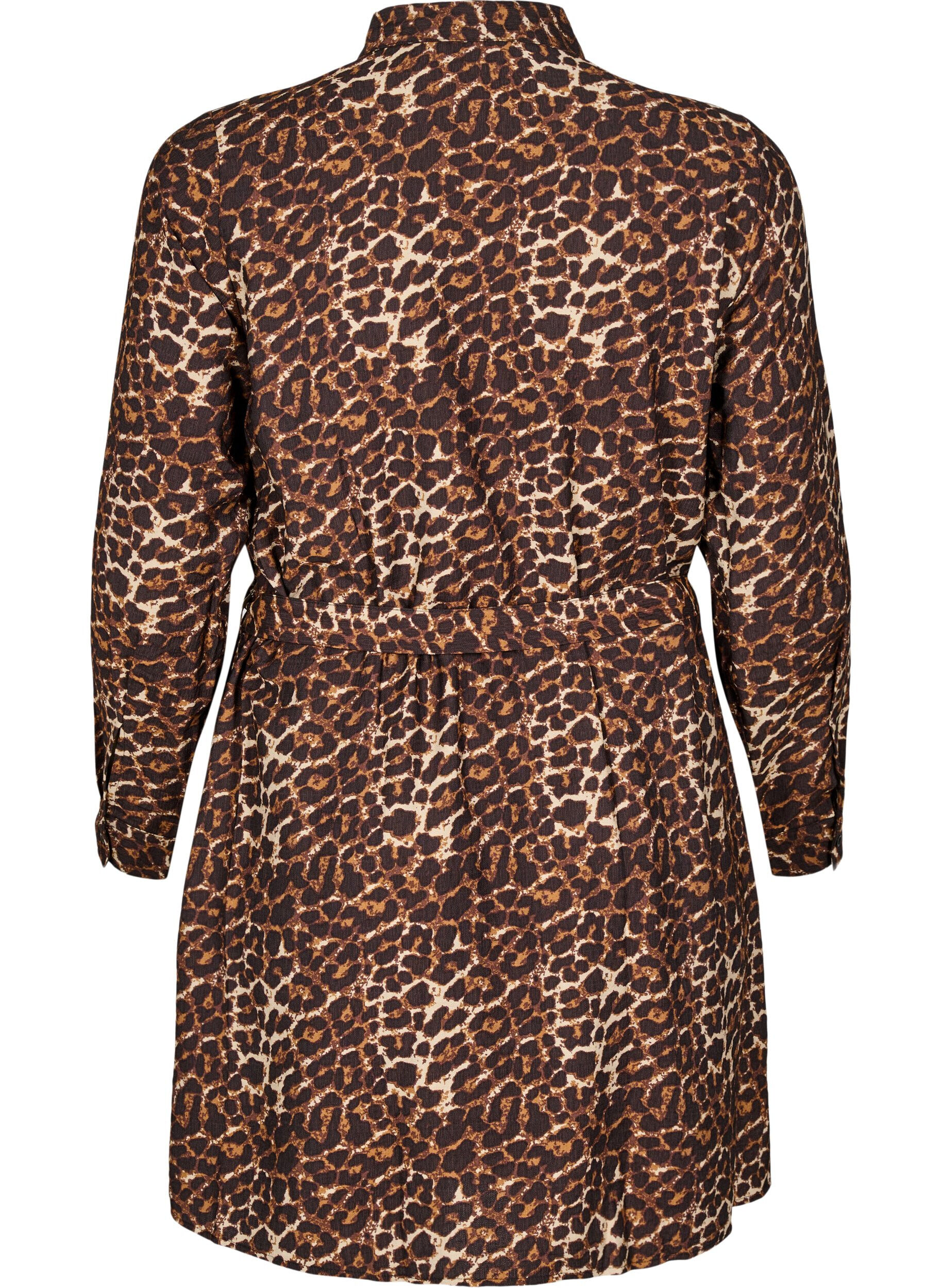 Zizzi Sukienka koszulowa z wiazanym paskiem i dlugimi rekawami, Brązowy, Packshot image number 1