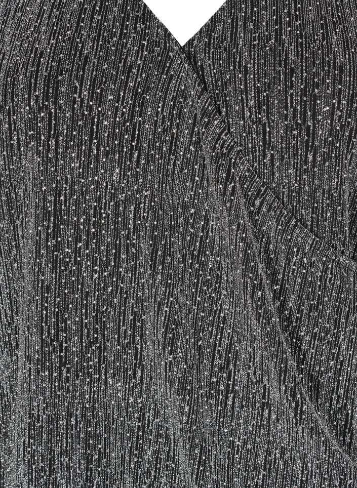 Zawijany, brokatowy top na impreze, Czarne, Packshot image number 2