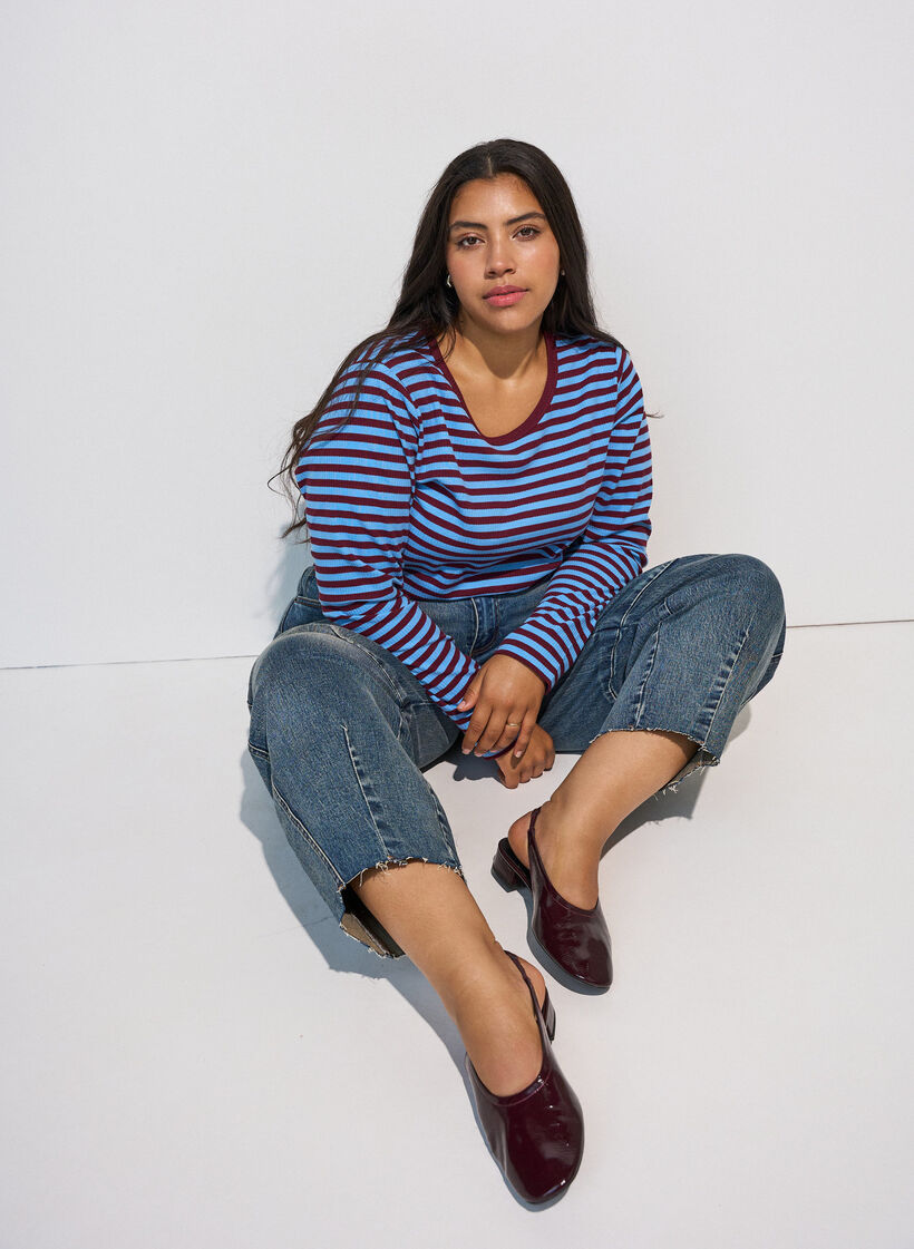 Bluzka w paski z dlugim rekawem, Niebieskie, Model image number 0