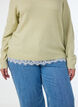 Sweter z dzianiny z koronkowym wykonczeniem u dolu, Zielony, Model image number 3