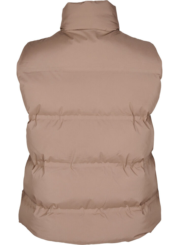 Kr&oacute;tki bufiasty bezrekawnik z wysokim kolnierzem, Brązowy, Packshot image number 1